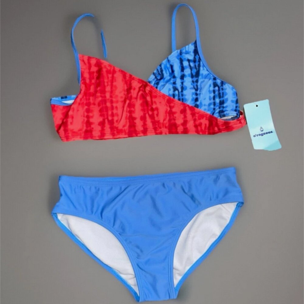 O'Rageous Girl’s Bikini Swimsuit Size 16 - 2 Pc Red White Blue USA - NWT